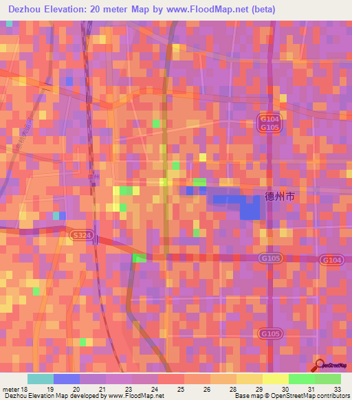 Dezhou,China Elevation Map