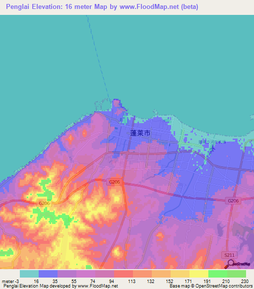 Penglai,China Elevation Map