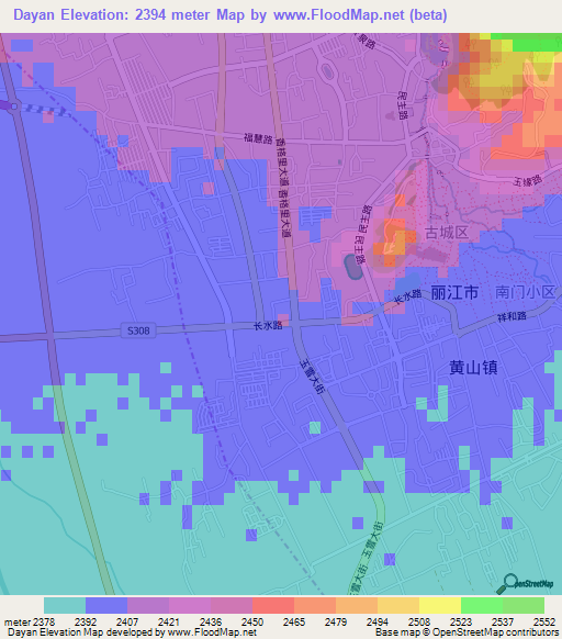 Dayan,China Elevation Map