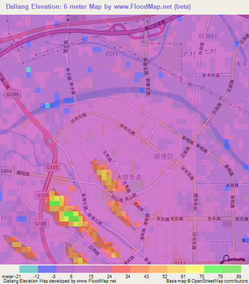 Daliang,China Elevation Map