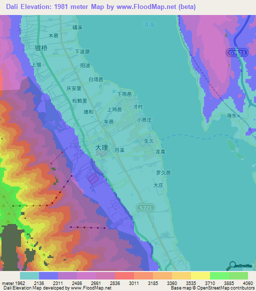 Dali,China Elevation Map