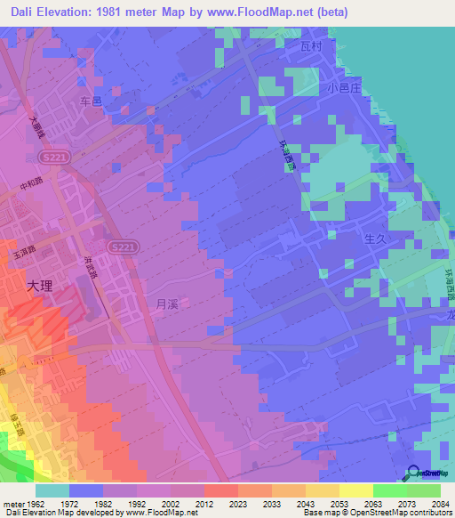 Dali,China Elevation Map