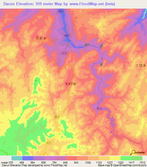 Dacun,China Elevation Map