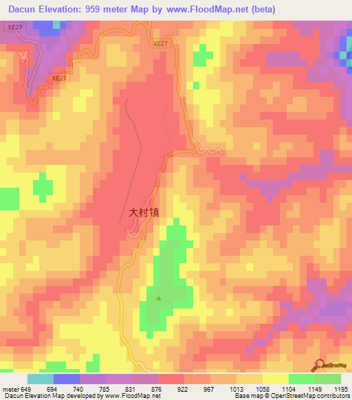 Dacun,China Elevation Map