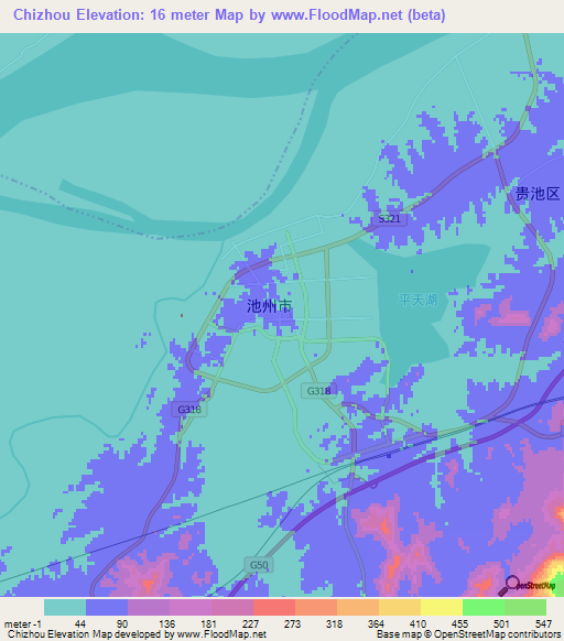 Chizhou,China Elevation Map