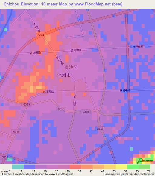 Chizhou,China Elevation Map