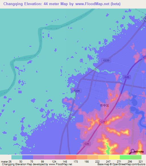 Changqing,China Elevation Map