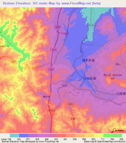 Boshan,China Elevation Map