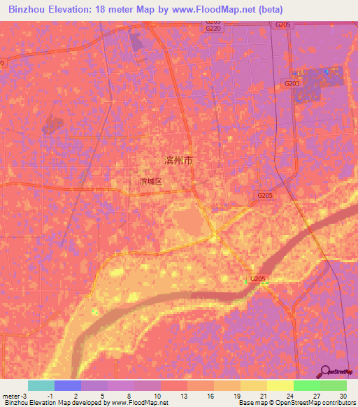 Binzhou,China Elevation Map