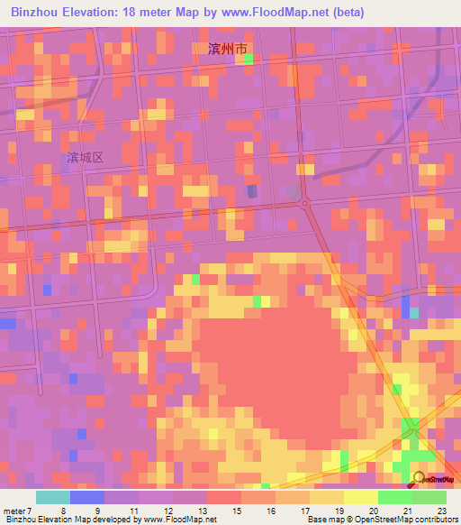 Binzhou,China Elevation Map