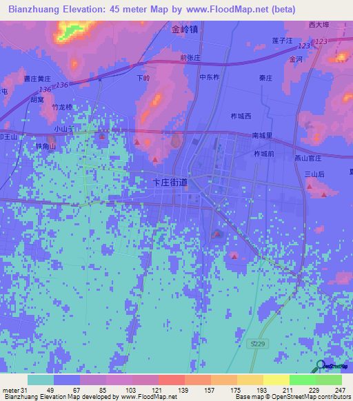 Bianzhuang,China Elevation Map