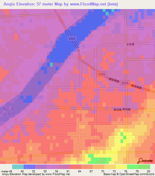 Anqiu,China Elevation Map