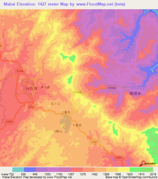 Mabai,China Elevation Map