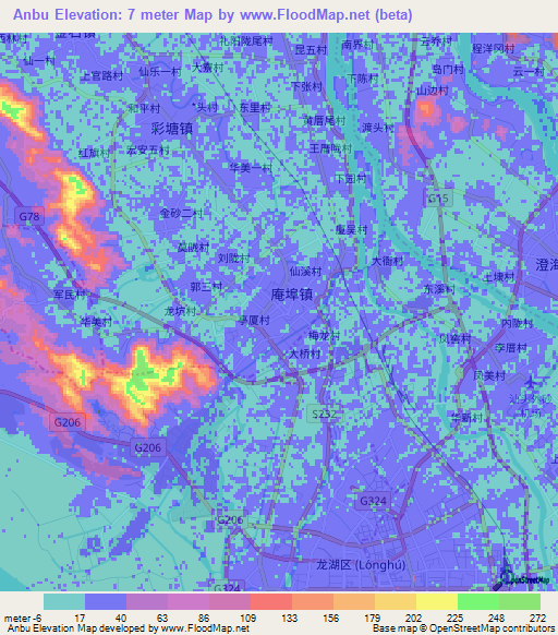 Anbu,China Elevation Map