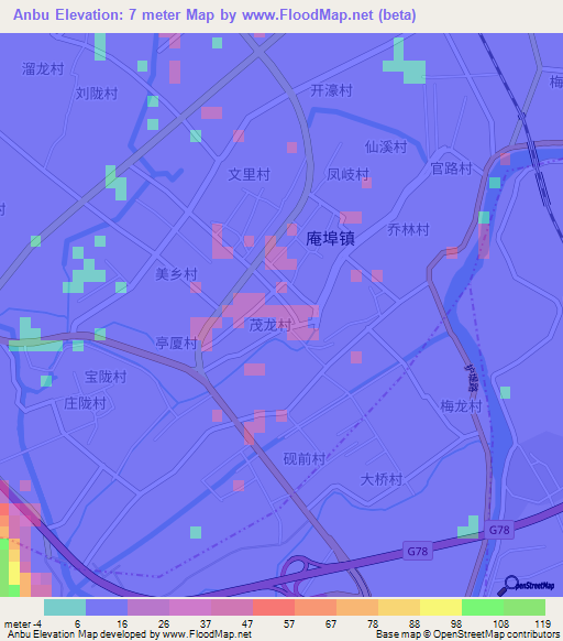 Anbu,China Elevation Map