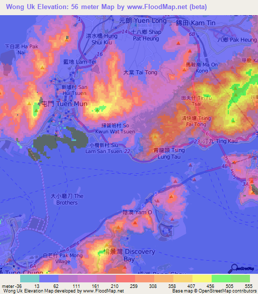 Wong Uk,Hong Kong Elevation Map