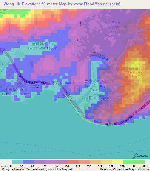 Wong Uk,Hong Kong Elevation Map