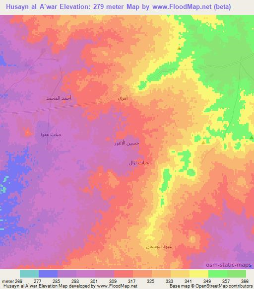 Husayn al A`war,Syria Elevation Map