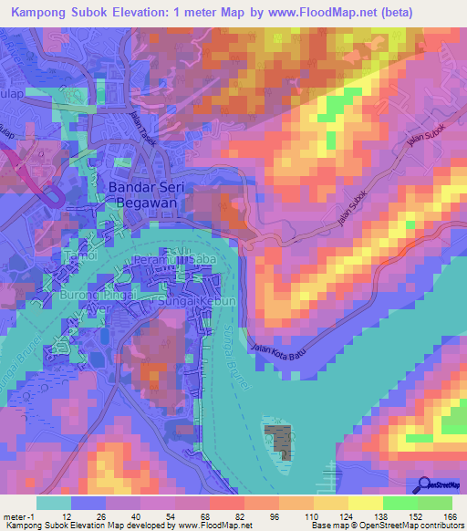 Elevation of Kampong Subok,Brunei Elevation Map, Topography, Contour
