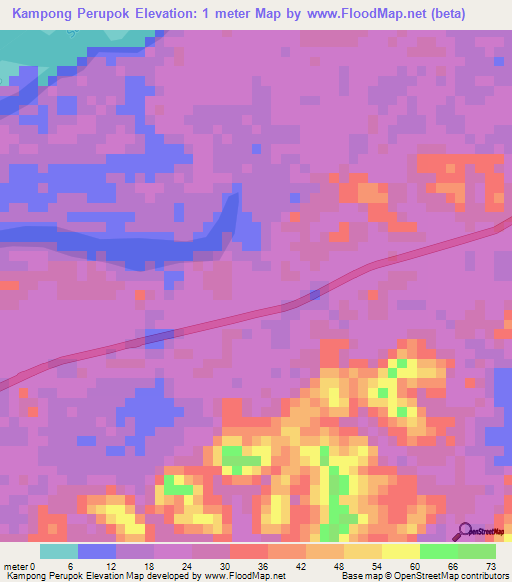 Kampong Perupok,Brunei Elevation Map