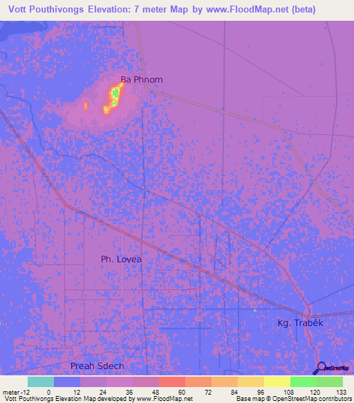 Vott Pouthivongs,Cambodia Elevation Map