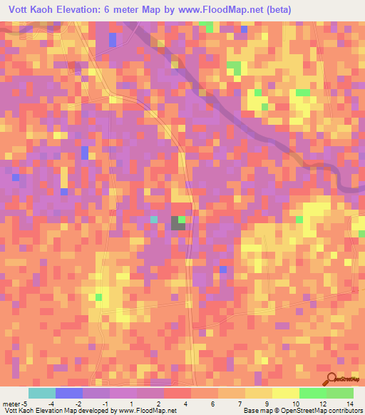 Vott Kaoh,Cambodia Elevation Map