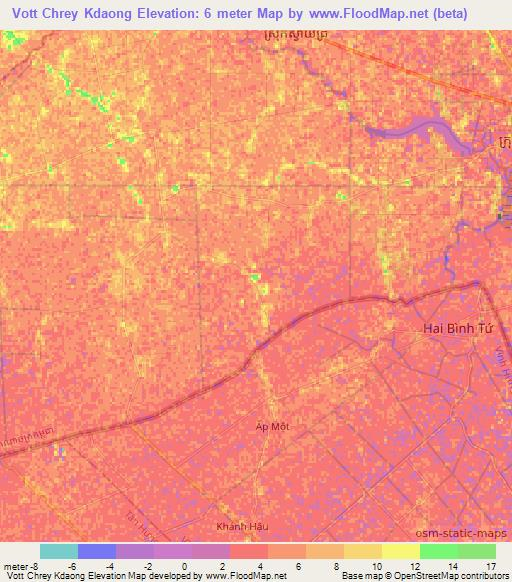 Vott Chrey Kdaong,Cambodia Elevation Map