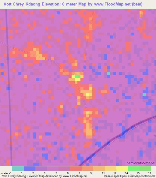 Vott Chrey Kdaong,Cambodia Elevation Map