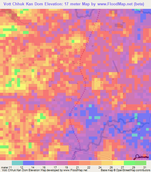 Vott Chhuk Kan Dom,Cambodia Elevation Map