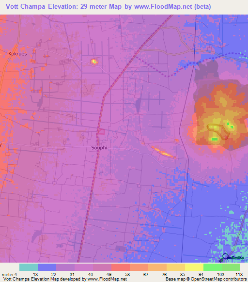 Vott Champa,Cambodia Elevation Map