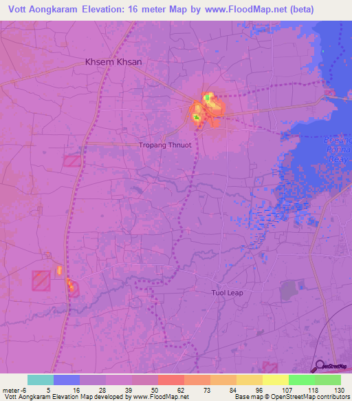 Vott Aongkaram,Cambodia Elevation Map