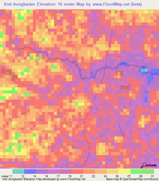 Vott Aongkaram,Cambodia Elevation Map