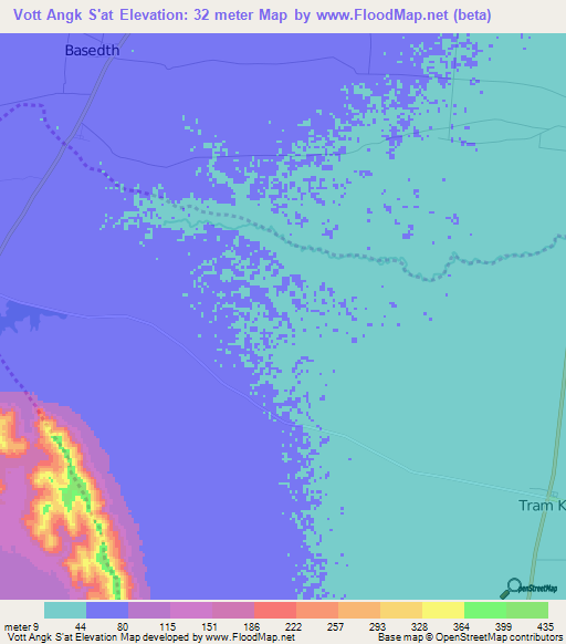 Vott Angk S'at,Cambodia Elevation Map