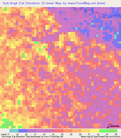 Vott Angk S'at,Cambodia Elevation Map