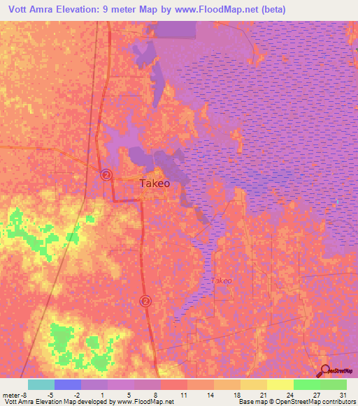 Vott Amra,Cambodia Elevation Map