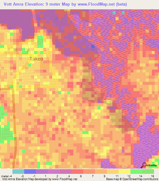 Vott Amra,Cambodia Elevation Map