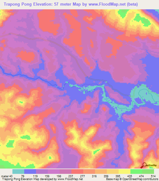 Trapong Pong,Cambodia Elevation Map