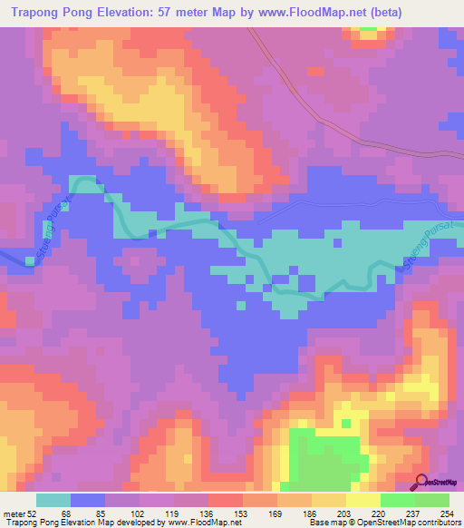 Trapong Pong,Cambodia Elevation Map