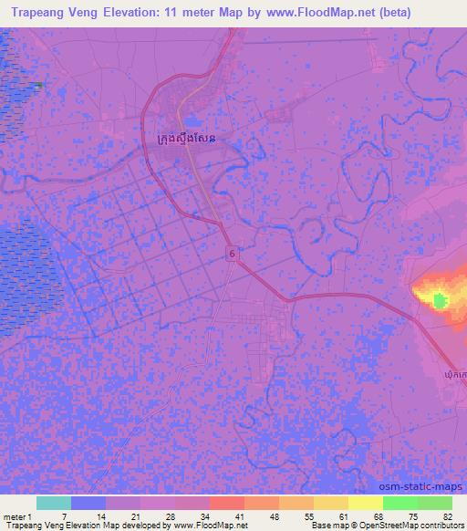 Trapeang Veng,Cambodia Elevation Map