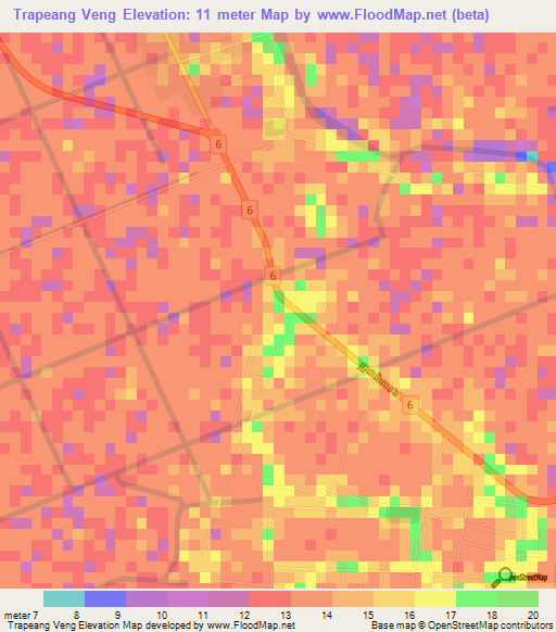 Trapeang Veng,Cambodia Elevation Map