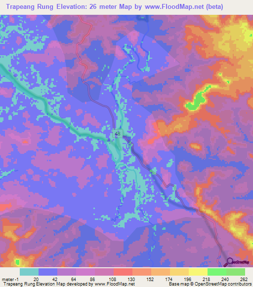 Trapeang Rung,Cambodia Elevation Map