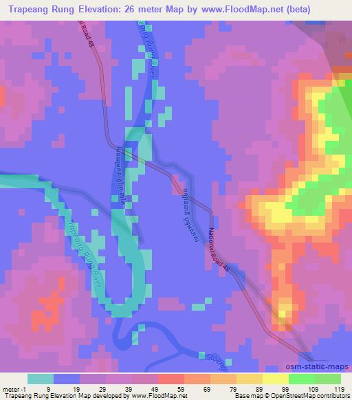 Trapeang Rung,Cambodia Elevation Map