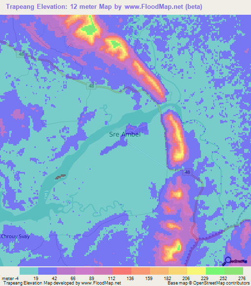 Trapeang,Cambodia Elevation Map