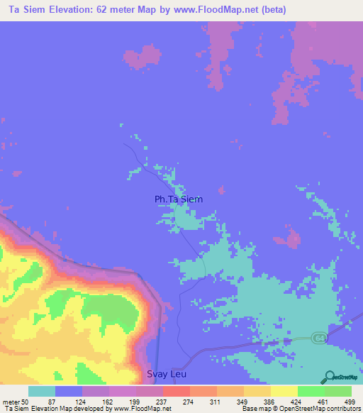 Ta Siem,Cambodia Elevation Map