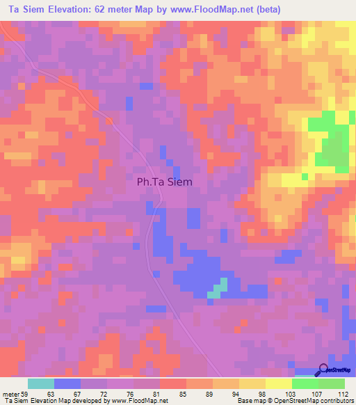 Ta Siem,Cambodia Elevation Map