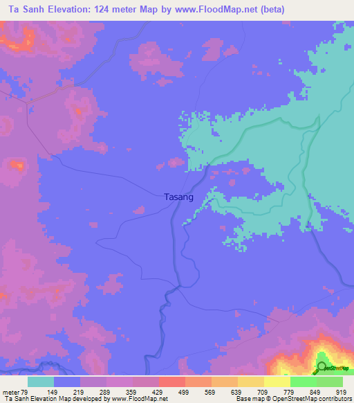 Ta Sanh,Cambodia Elevation Map