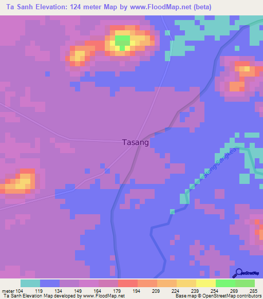 Ta Sanh,Cambodia Elevation Map