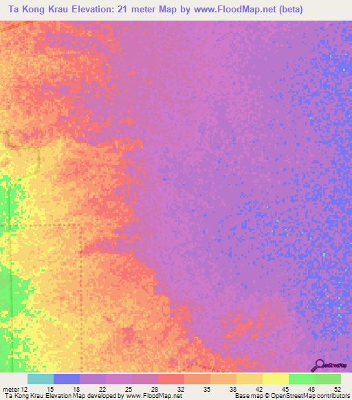 Ta Kong Krau,Cambodia Elevation Map