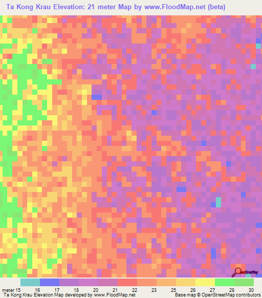 Ta Kong Krau,Cambodia Elevation Map