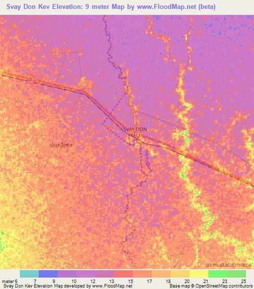 Svay Don Kev,Cambodia Elevation Map